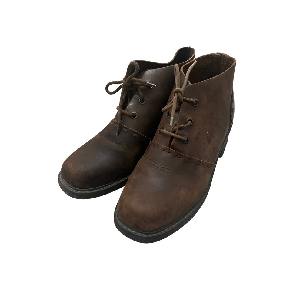 MIA Rugged Wear Brown Leather Lace Up Ankle Boots Whipstitch Lug Sole Brazil